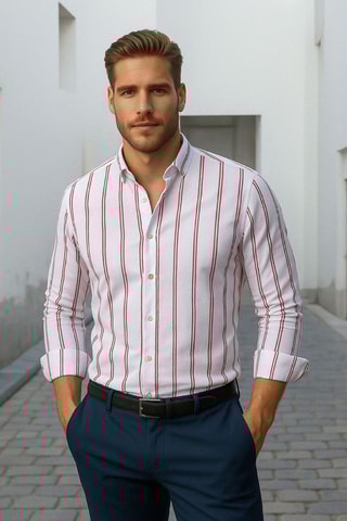 Chemise slim - Blanc et rouge