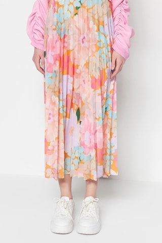 Jupe plissée taille haute - Rose et orange