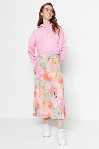Jupe plissée taille haute - Rose et orange