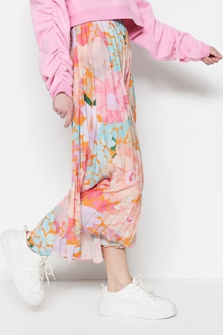 Jupe plissée taille haute - Rose et orange