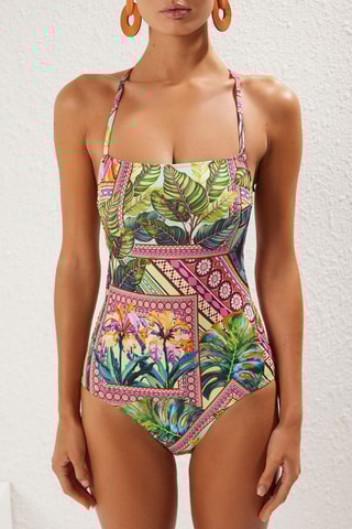 Maillot 1 pièce - Vert et rose