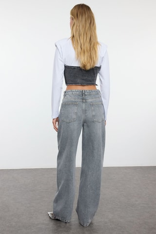 Jean baggy taille haute - Gris