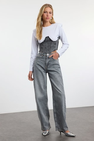 Jean baggy taille haute - Gris