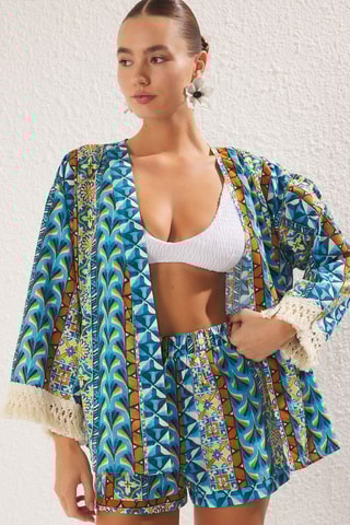 Kimono et short - Bleu et orange