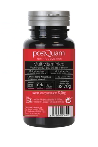 Compléments alimentaires Multivitaminé B2, B3, B5, B6 + Fer - Fatigue - 60 gélules