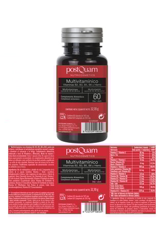 Compléments alimentaires Multivitaminé B2, B3, B5, B6 + Fer - Fatigue - 60 gélules