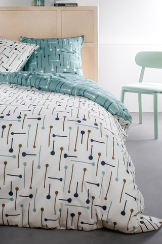 Conjunto de edredão em algodão 57 fios/cm² Sunshine 6.46 - Branco e verde-água