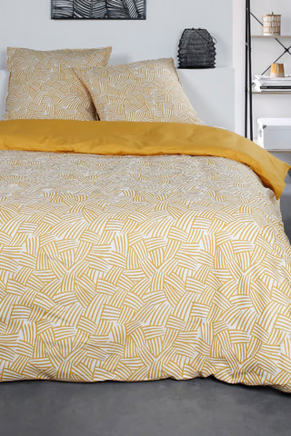 Conjunto de edredão em algodão 57 fios/cm² Sunshine - Mostarda e branco