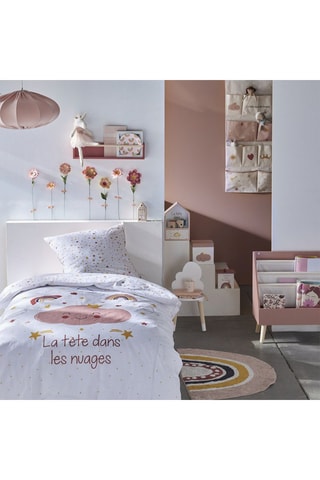 Conjunto de edredão em algodão 57 fios/cm² - Branco e rosa
