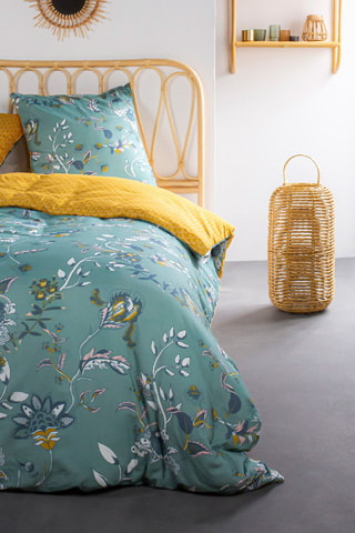 Conjunto de edredão em algodão 57 fios/cm² Sunshine 6.28 - Verde e mostarda