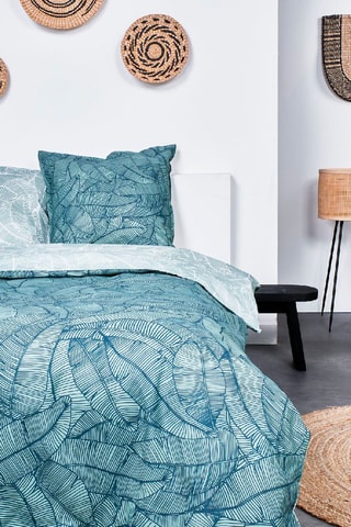Conjunto de edredão em algodão 57 fios/cm² Kali Azul e branco