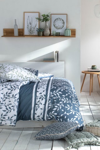 Conjunto de edredão em algodão Flower Garden - Azul e branco