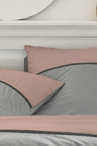 Conjunto de edredão em percal de algodão 78 fios/cm² Prestige - Cinzento e rosa
