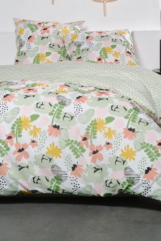 Conjunto de edredão em algodão Sunshine - Verde e branco