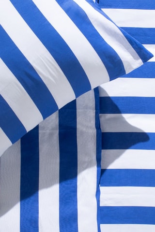 Conjunto de edredão em algodão Summer Stripe - Azul e branco
