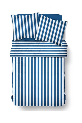 Conjunto de edredão em algodão Summer Stripe - Azul e branco