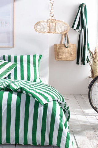 Conjunto de edredão em algodão Summer Stripe - Verde e branco