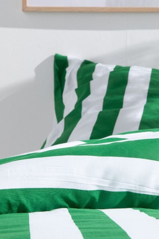 Conjunto de edredão em algodão Summer Stripe - Verde e branco