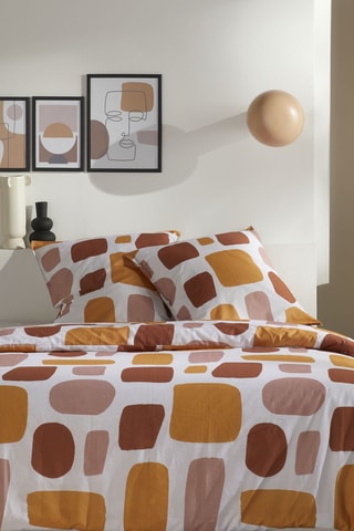 Conjunto de edredão em algodão 57 fios/cm² Retro mood - Branco e laranja