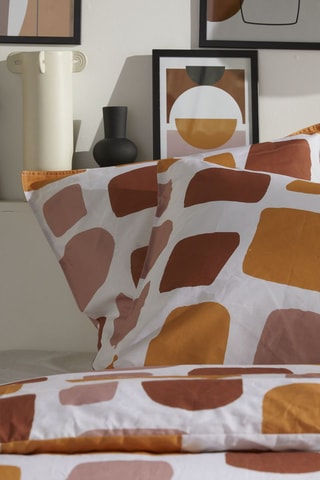 Conjunto de edredão em algodão 57 fios/cm² Retro mood - Branco e laranja