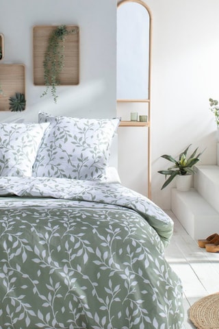 Conjunto de edredão em algodão Flower Garden - Verde e branco