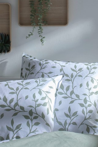 Conjunto de edredão em algodão Flower Garden - Verde e branco