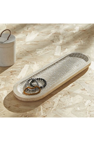 Organizador em madeira de mangueira -  45 x 14 x 2,5 cm - Bege,