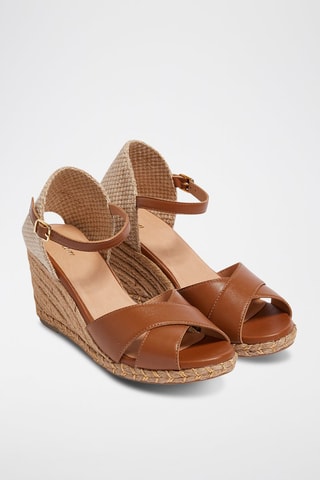 Sandales compensées en cuir Hermione - Camel
