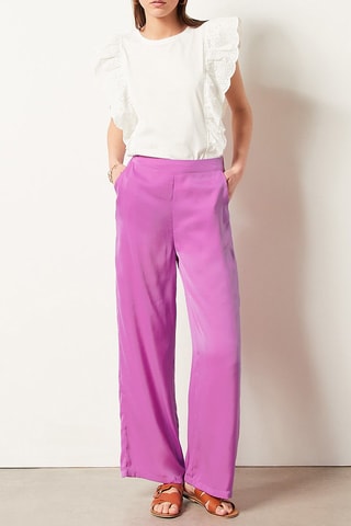 Pantalon wide legs taille haute Rose