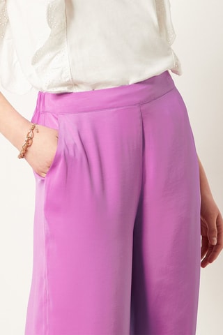 Pantalon wide legs taille haute Rose