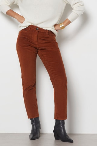 Pantalon cigarette en velours - Marron