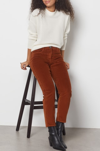 Pantalon cigarette en velours - Marron