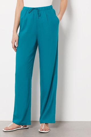 Pantalon droit en <b>lin</b> - Bleu canard