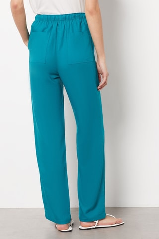 Pantalon droit en <b>lin</b> - Bleu canard