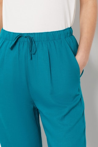 Pantalon droit en <b>lin</b> - Bleu canard