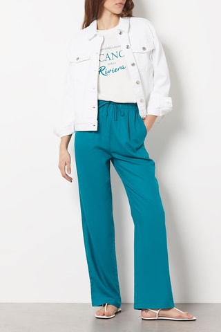 Pantalon droit en <b>lin</b> - Bleu canard