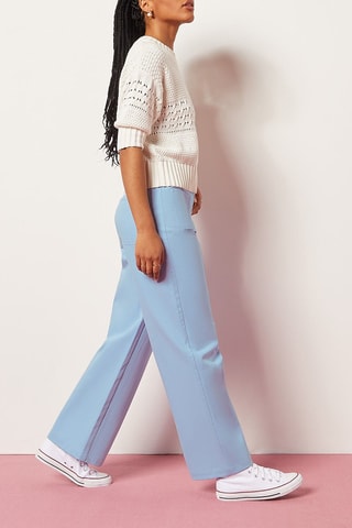 Pantalon droit taille haute Ciel