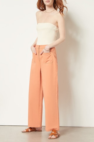 Pantalon droit taille haute Saumon