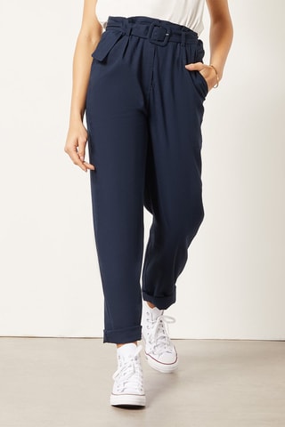 Pantalon droit taille haute en lin Bleu