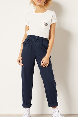 Pantalon droit taille haute en lin Bleu