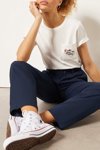 Pantalon droit taille haute en lin Bleu