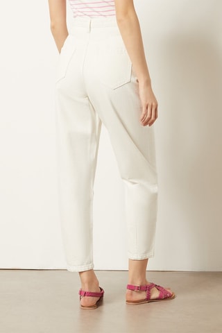 Pantalon carotte 7/8 taille haute Ecru