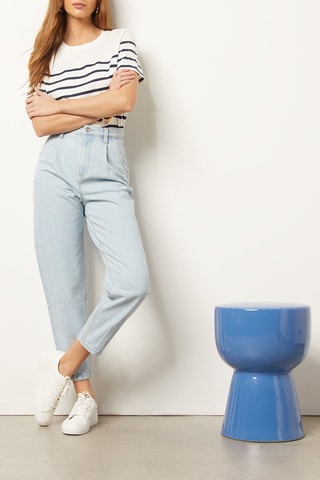 Pantalon droit 7/8 taille haute Bleu ciel