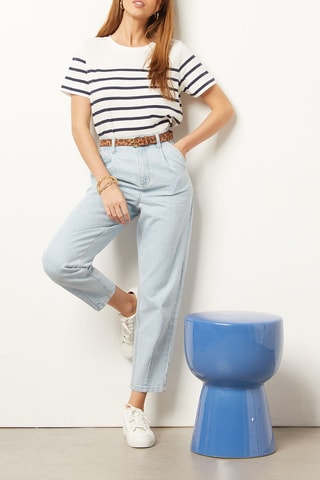Pantalon droit 7/8 taille haute Bleu ciel