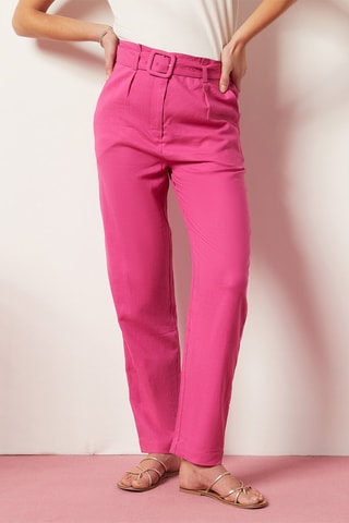 Pantalon droit taille haute en lin Rose