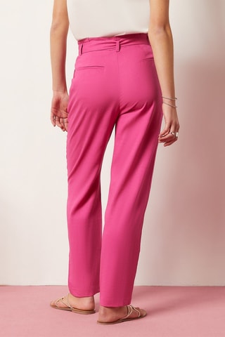 Pantalon droit taille haute en lin Rose