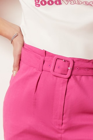 Pantalon droit taille haute en lin Rose