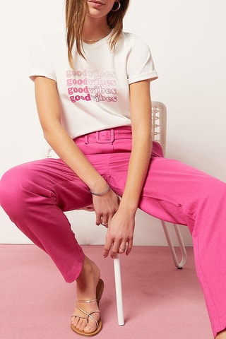 Pantalon droit taille haute en lin Rose
