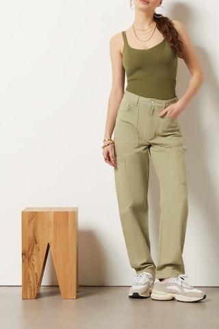 Pantalon cargo taille haute Vert