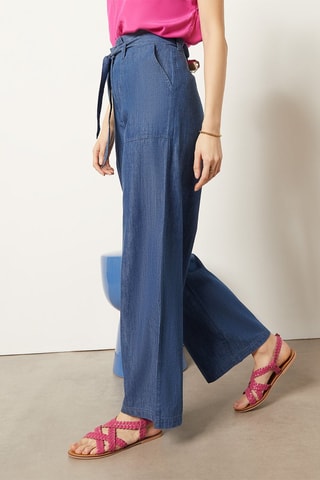 Jean wide legs taille haute Bleu marine